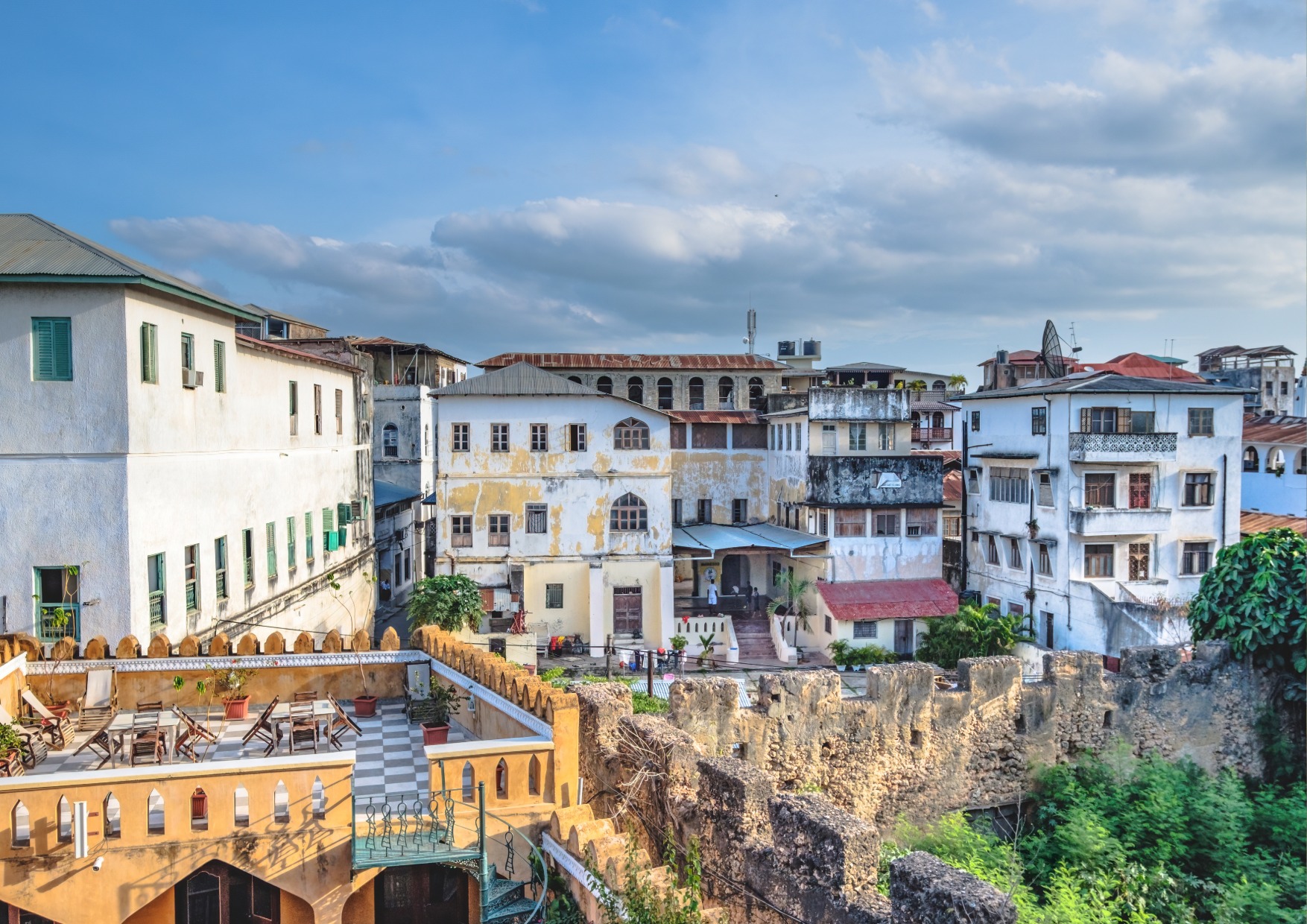 Stone town zanzibar main square and old architecture